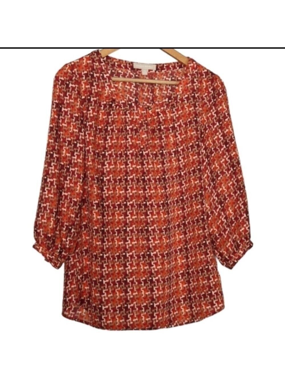 Banana Republic Red Print Scoop Neck Blouse 3/4 Sleeves Relaxed Fit Size XS